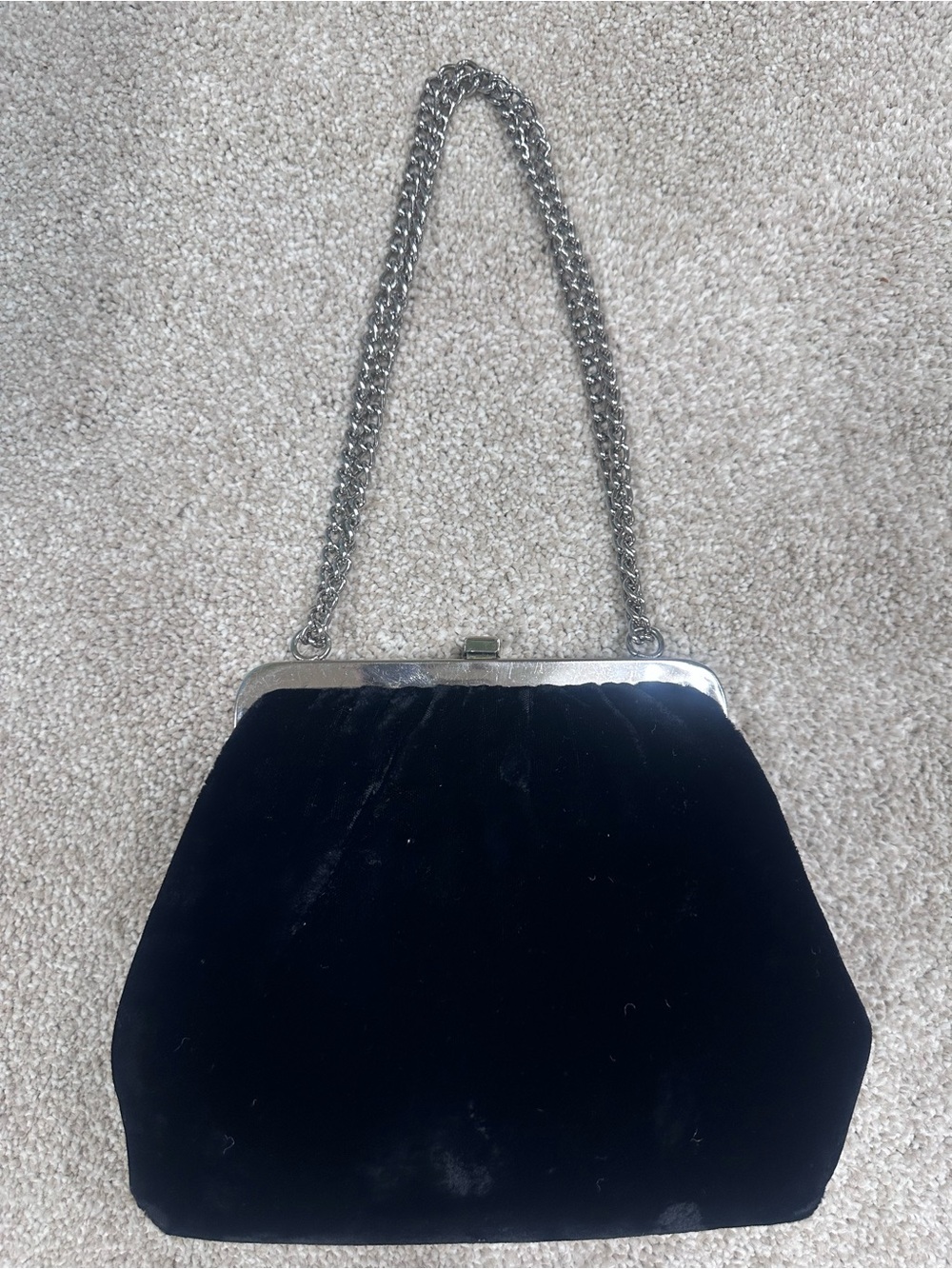 Vintage Classic Black Velvet Chain-Handle Evening Bag unbranded